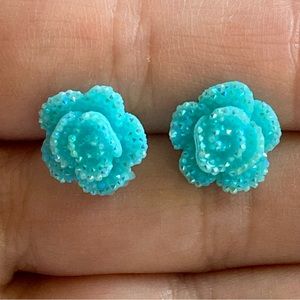 Delicate Blue Textured Rose Stud Earrings